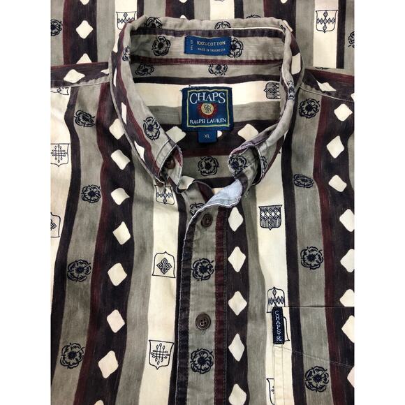 Vintage Ralph Lauren Chaps Button Up Shirt XL Geometric Graphics Mid 1990's - Picture 6 of 9